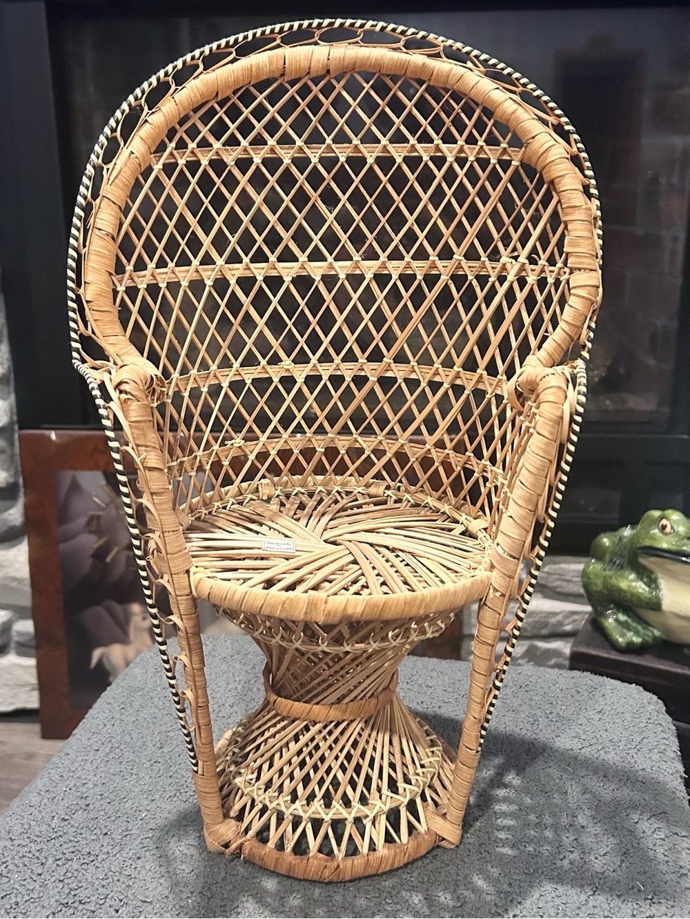 VTG 70s Wicker Peacock Chair 16" Mini Plant Stand Boho Coastal Decor Cottagecore